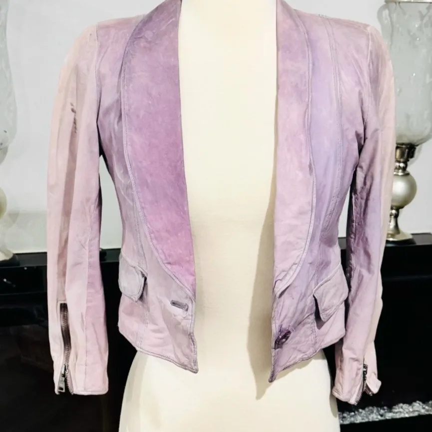 Alice + Olivia  LILAC DISTRESSED LAMBSKIN JACKET - Image 2