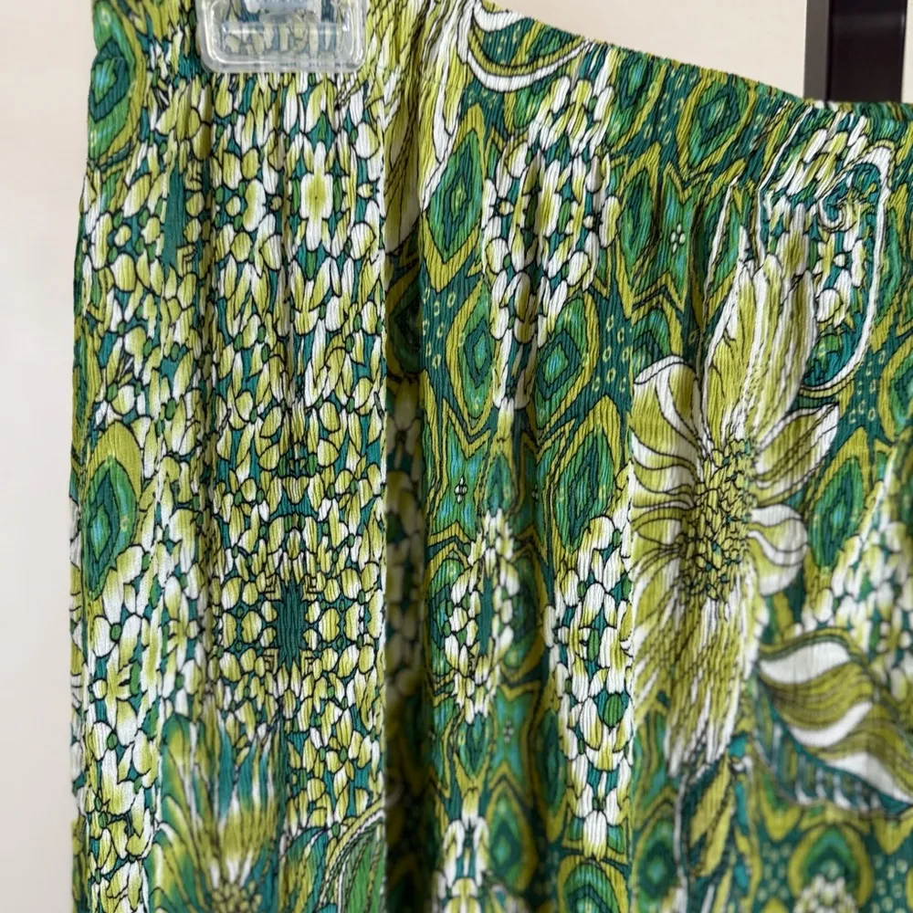 Woman Skirt Floral Boho Textured Stretch Kiwi Kelly Green Office Corpcore Flowy Size 0X - Image 7