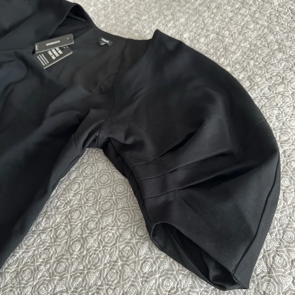 NEW! Express Black Fitted Ponte Square Neck Puff Sleeve Bodysuit Size S - Image 8