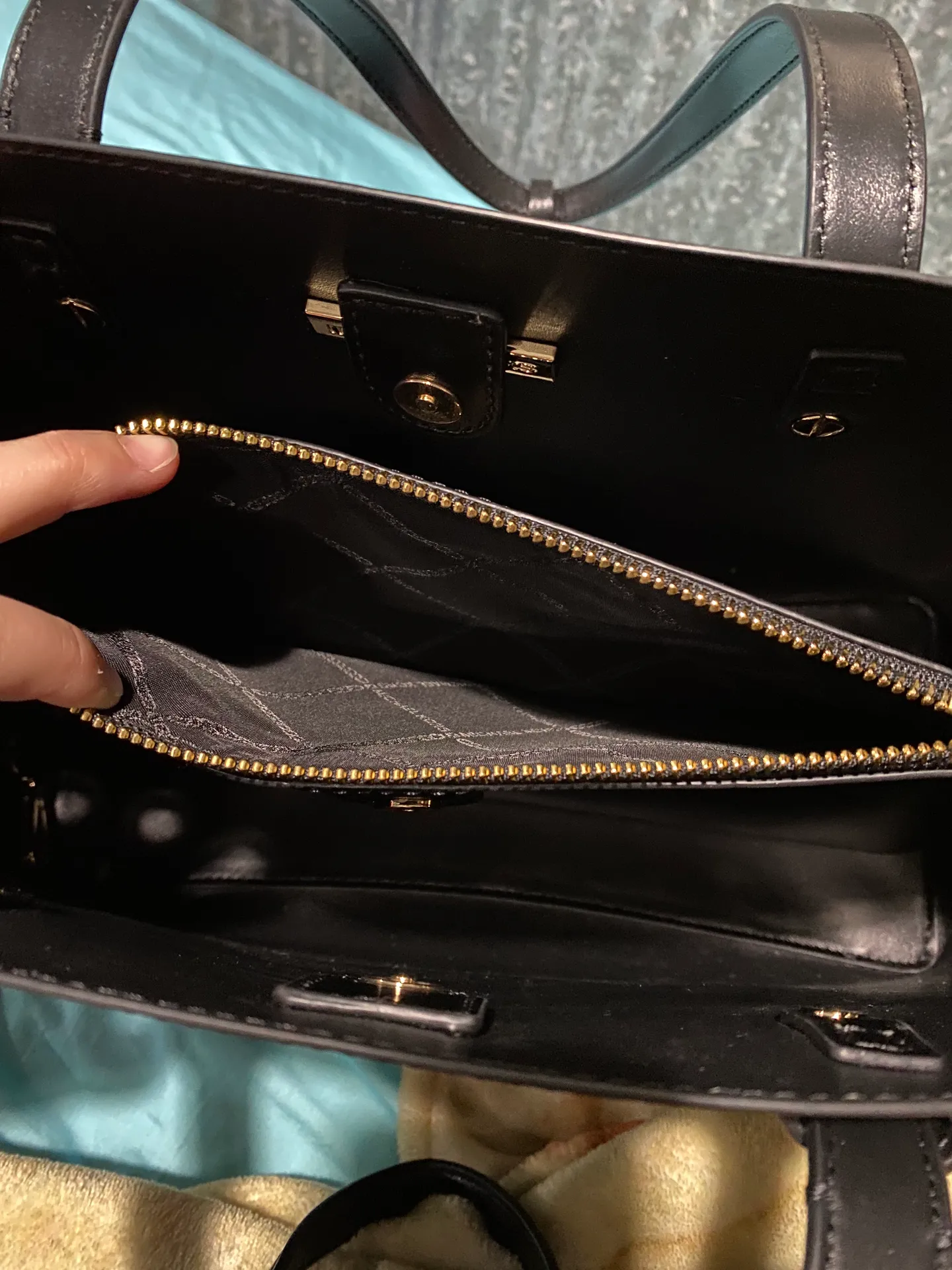 Black Leather Gold Accent Purse - Image 5