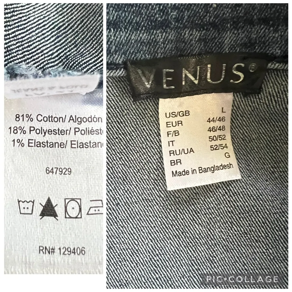 Venus Denim Jacket Medium Wash Large Distressed Trucker Biker Classic - Image 15