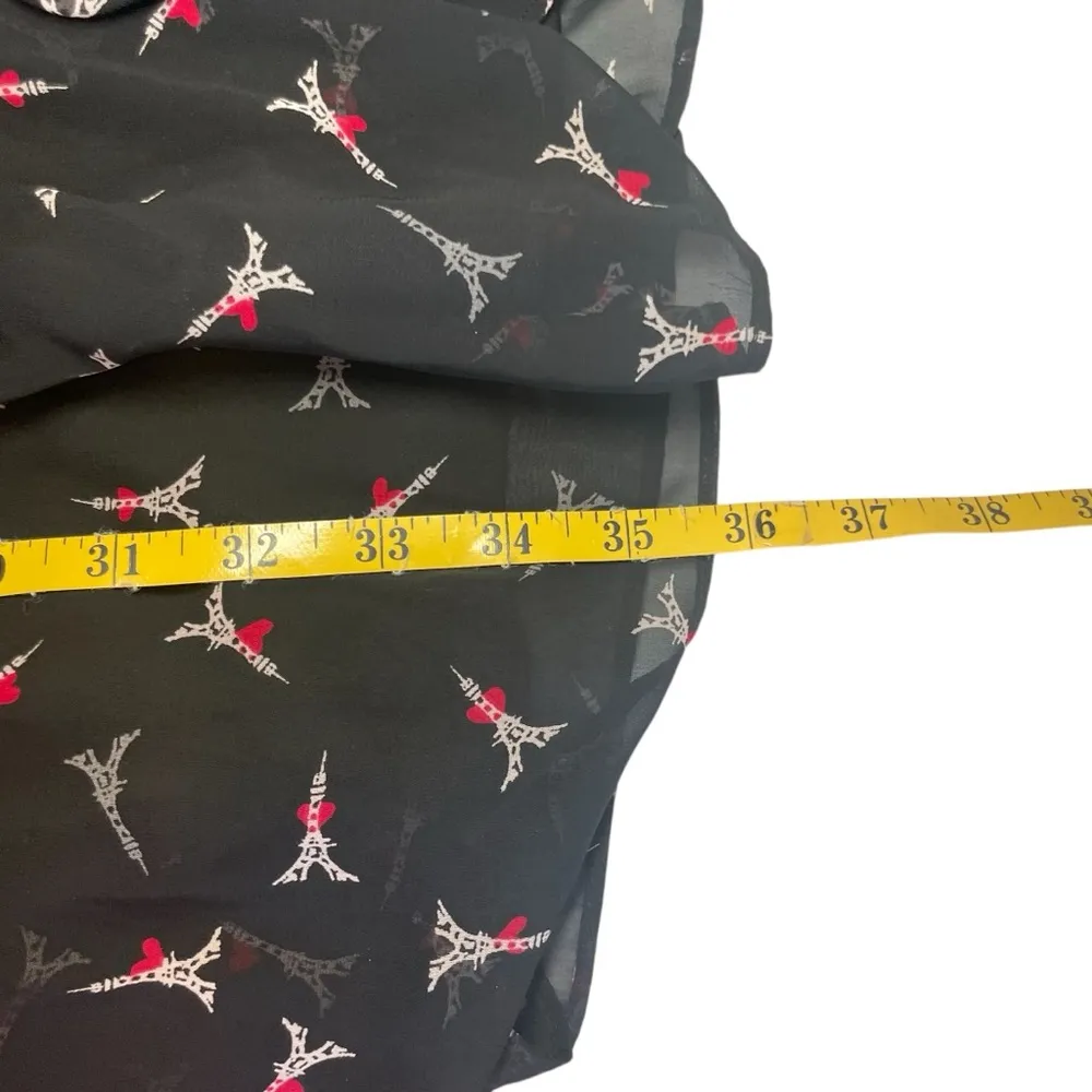 Elle Dress Size M Juniors Chiffon Black Cap Sleeve Semi Pleat Eiffel Tower Paris - Image 12