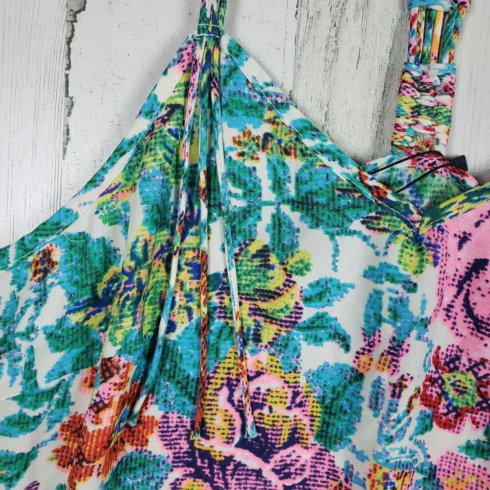 NWT Color Block Floral Printed Fringed Racerback Tank Top Women's Size Large - Image 4