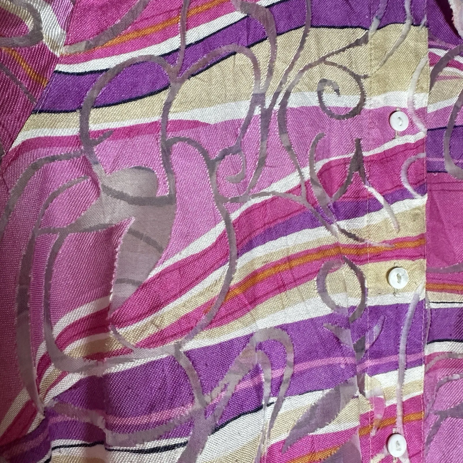 Allison Daley Sheer Abstract‎ Blouse 11/2X Pink Purple Boho Chic Art Y2K Retro - Image 14