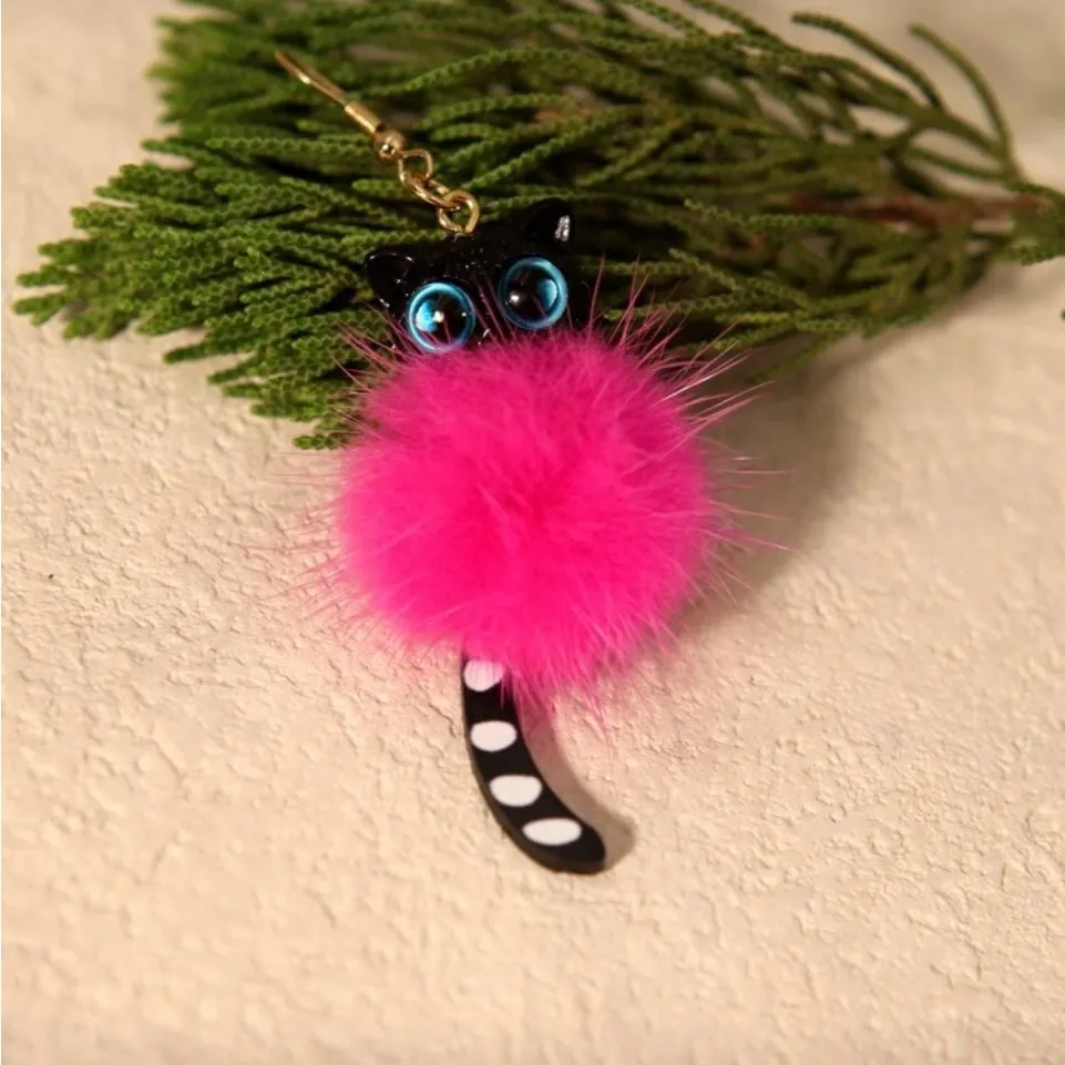 😻😻😻3 for 12$😻😻😻Pink Cat Earrings with Black Accents Pink - Image 5