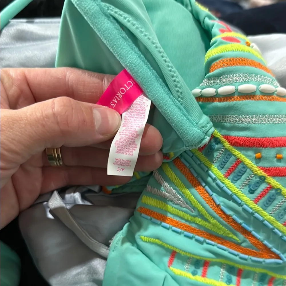 Victoria’s Secret blue Colorful Embroidered bandeu Bikini Top - Image 2