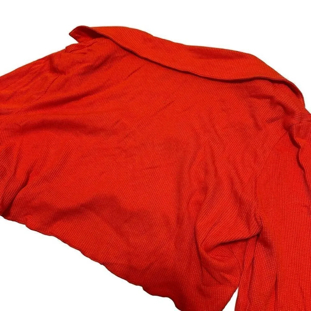 Edikted XL Red Orange Crop Top Long Sleeve Waffle Collared Festival Party - Image 8