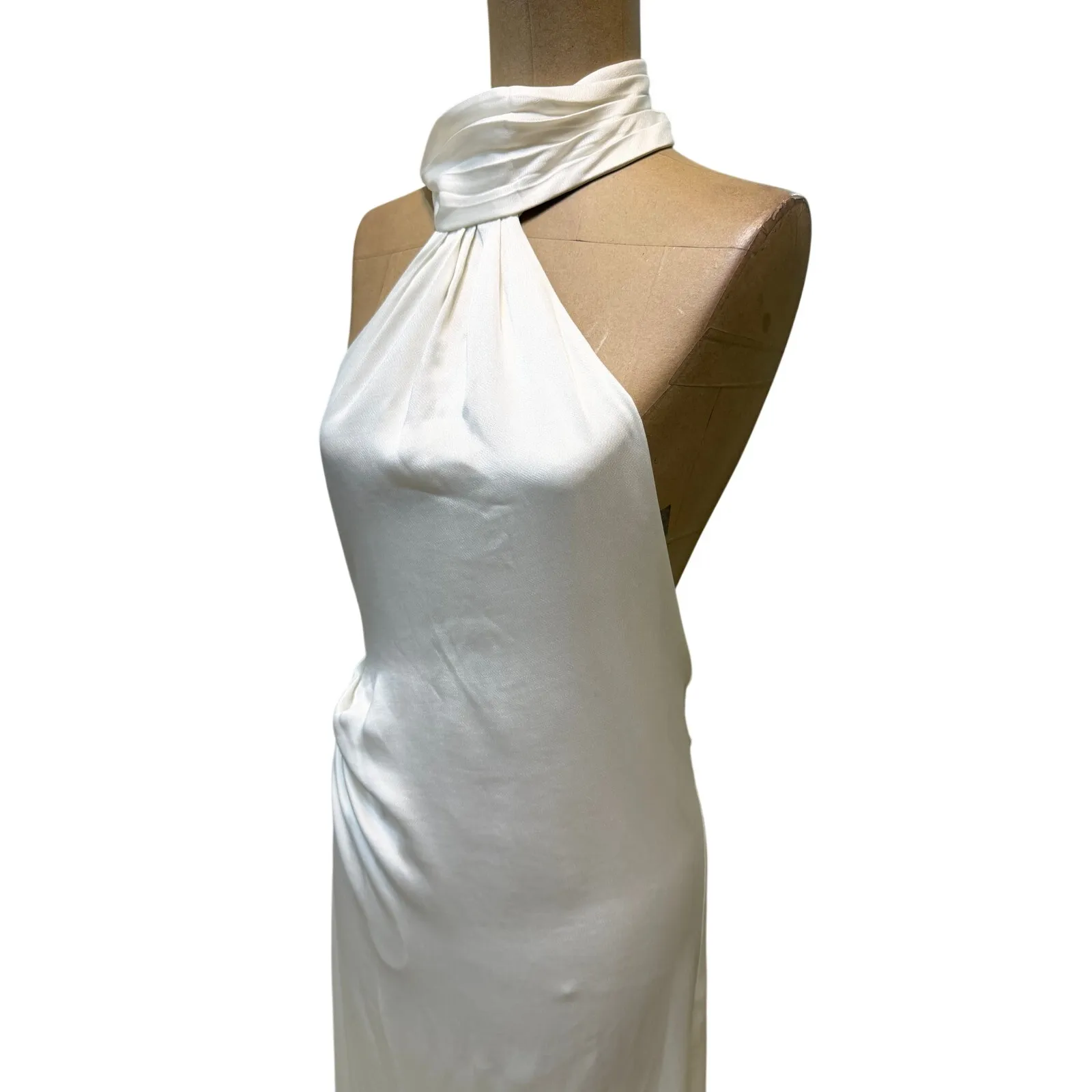 SIMKHAI Gown Vittoria Ivory Satin Maxi Dress Halter Neck Open Back New Size 4 - Image 7