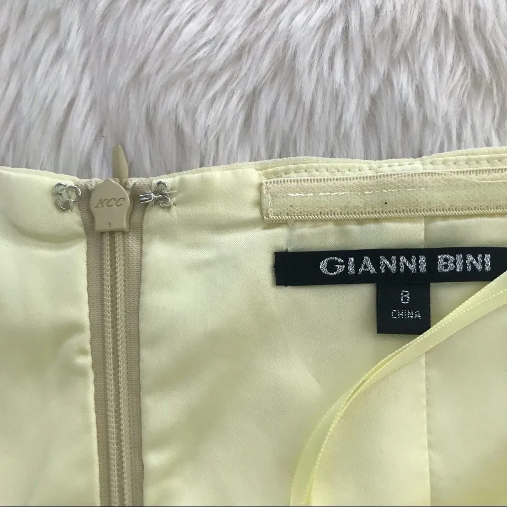 GIANNI BINI Off The Shoulder Midi Dress Yellow Sweetheart Neck A-Line Size 8 New - Image 5