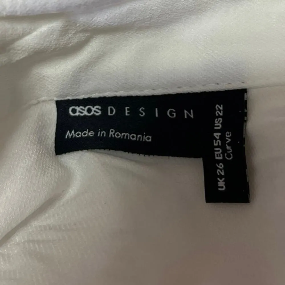 NEW ASOS White Ruffle Long Sleeve Collared Button Down Shirt Blouse Top Size 22 - Image 3