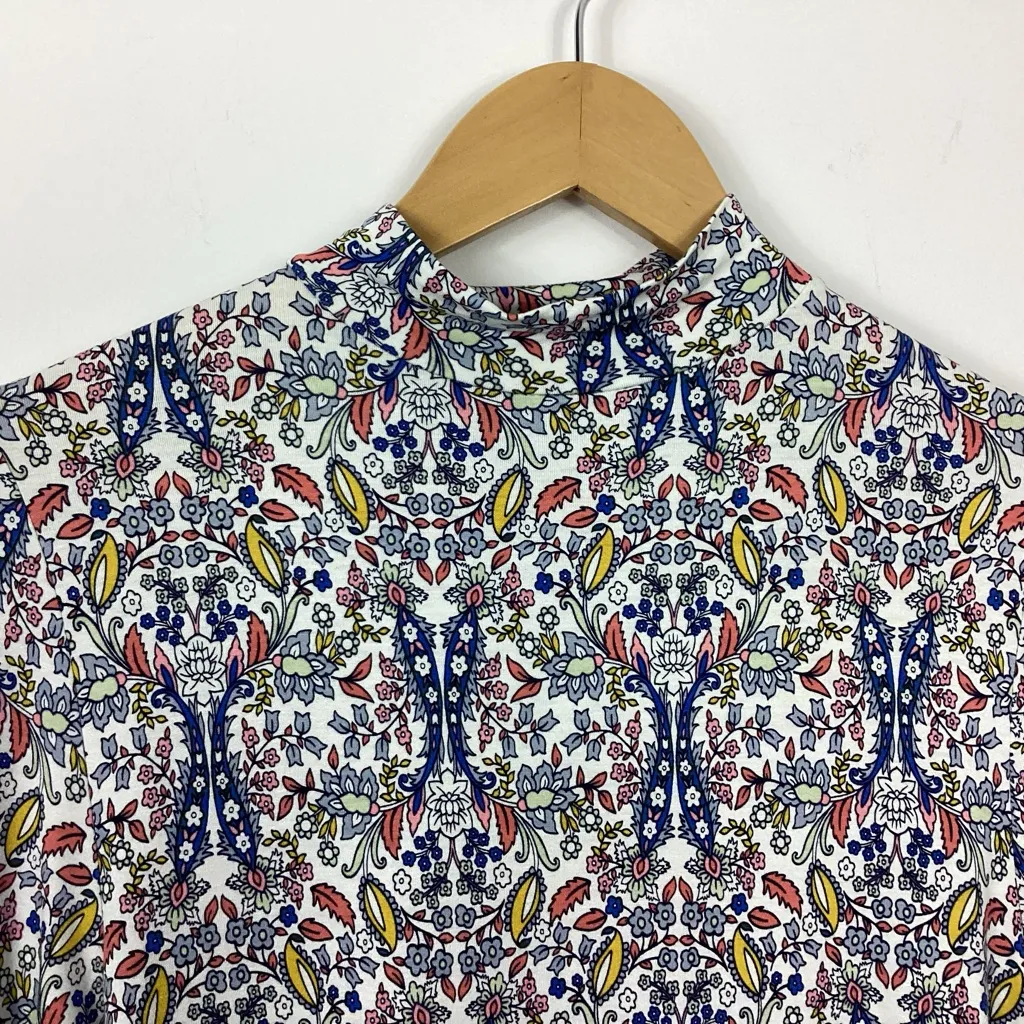 Boden Jersey High Neck Floral Top Size 8 White - Image 2