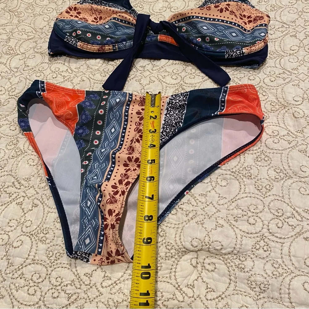 Women’s Multicolor Patterned Two Piece Bikini Size Medium Blue - Image 5