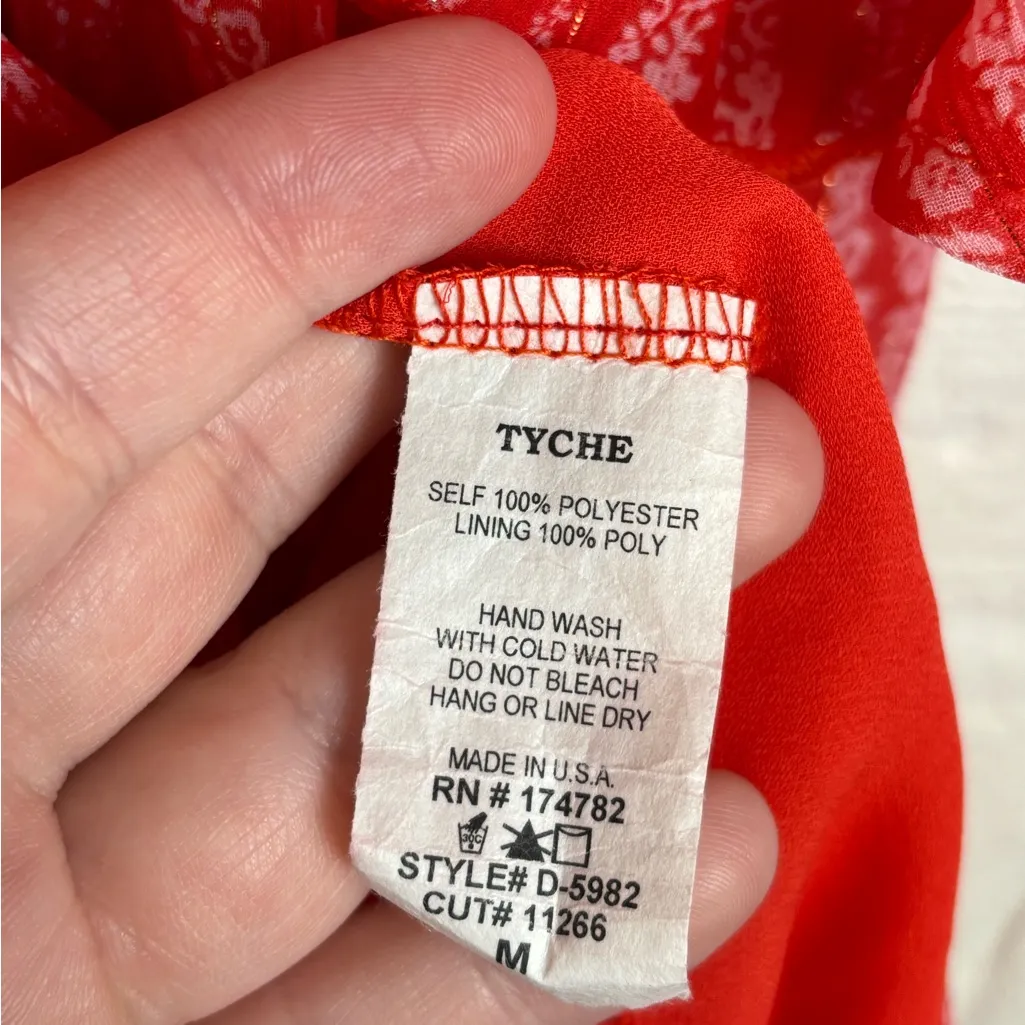 Vici Woman’s Red & White Sheer Vneck Floral Bohemian Twee Mini Dress Size Medium - Image 4