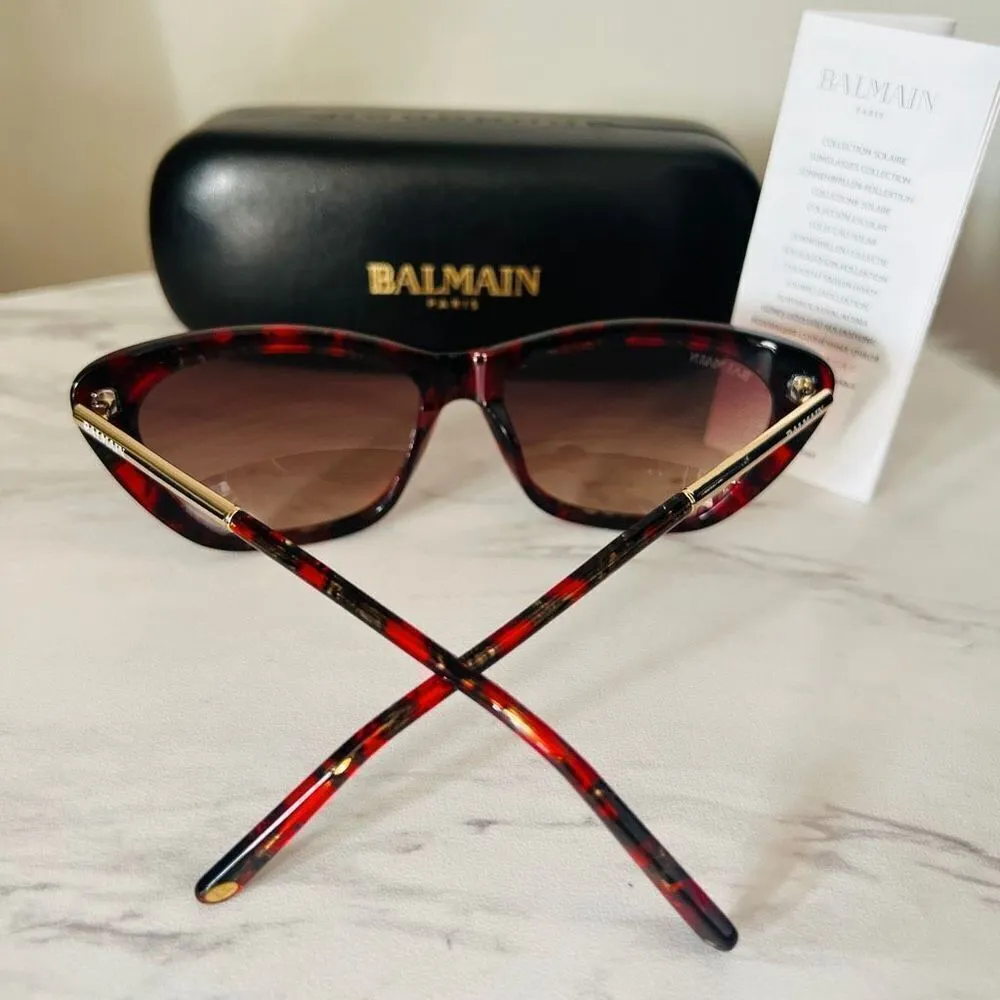 BALMAIN 56mm Modified Cat Eye Sunglasses, Polarized, Designer, Red Tortoise, NWT - Image 6