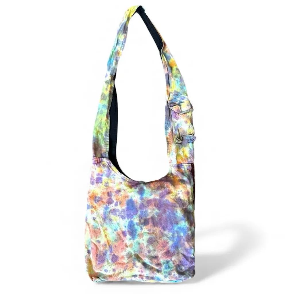 Tie dye boho crossbody fabric bag with elephant image Green - Image 5