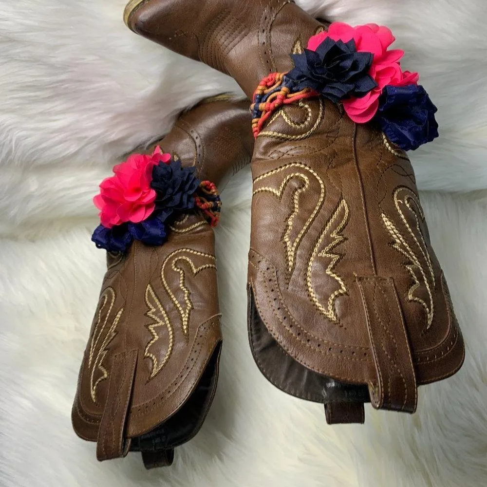 Handmade Womens Multicolor Floral Removable Boot Band One Size Boot Cuff Purple - Image 2