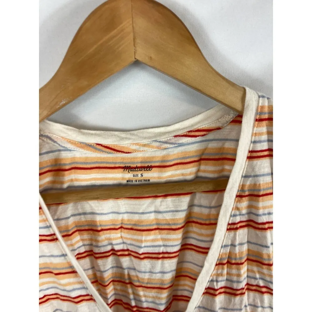 Madewell Whisper Cotton V-Neck Pocket Striped Tank Top small - Image 3