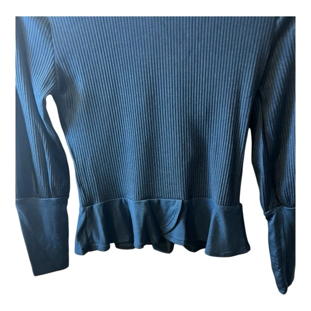 Amour Vert Women’s Morgan Ribbed Peplum Top Size XXS Azure Blue Modal - Image 2