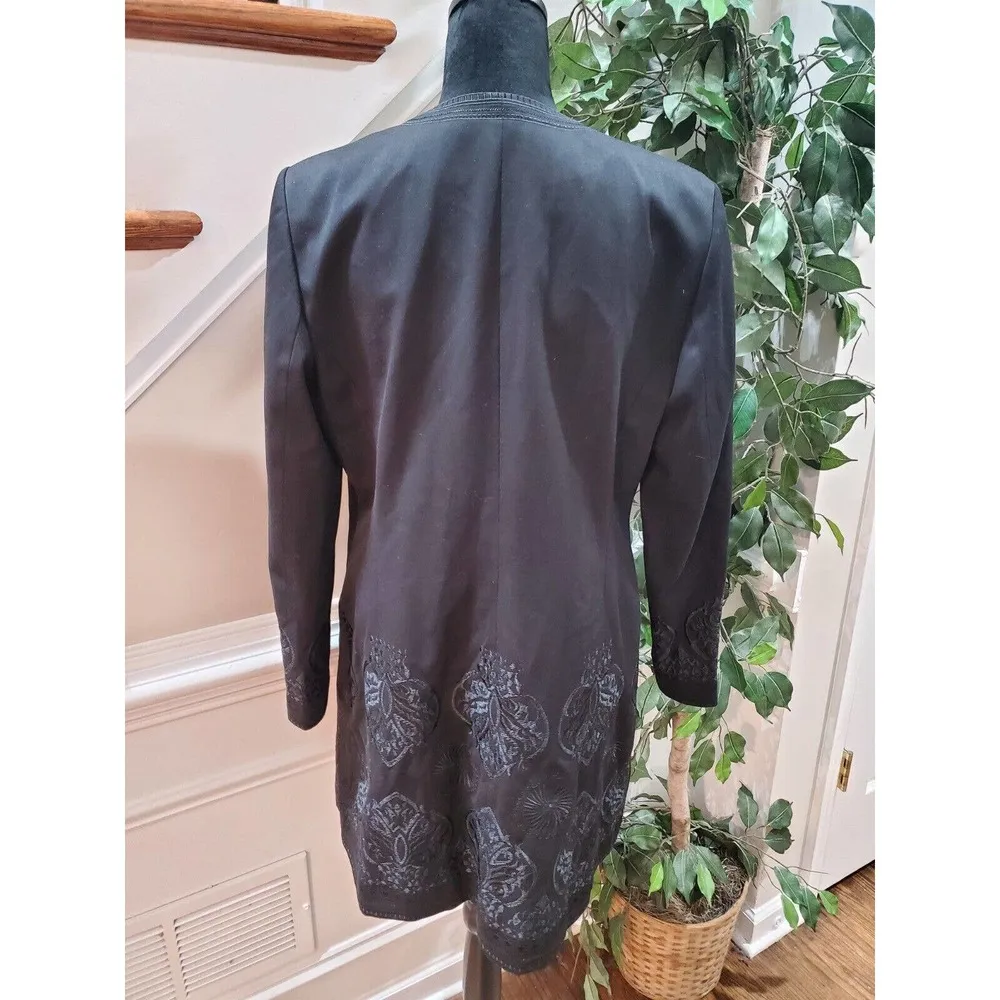 Peter Nygard Women's Black Embroidered Long Sleeve Button Front Jacket Size 12 - Image 6