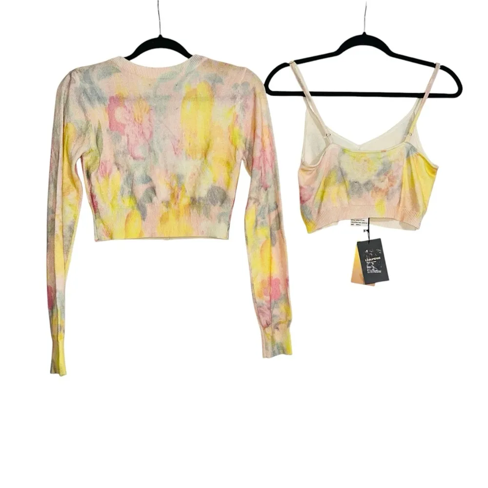 NWT Le Superbe Hailey Set Wool Cashmere Blend Knit Crop Top and Cardigan SMALL Yellow - Image 3