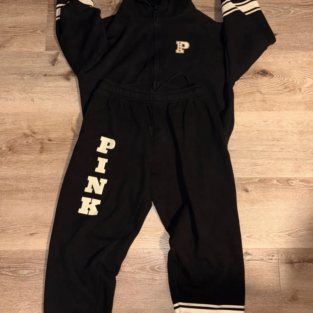 PINK Victoria's Secret Black Hoodie and Sweatpants Set - Image 2