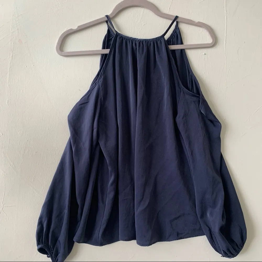 AQUA  cold shoulder satin silky BLOUSE TOP blue SMALL long sleeve - Image 10