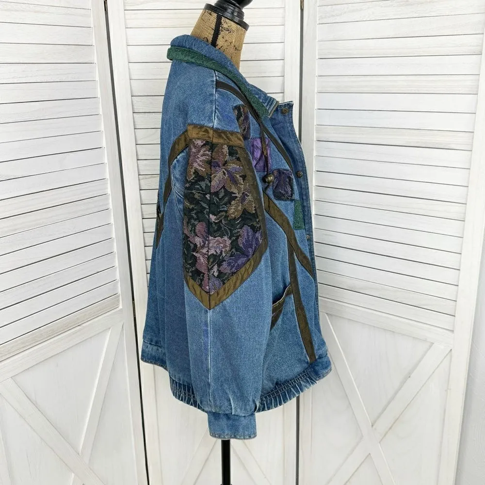 Current Seen Vintage 80s Patchwork Denim Coat Blue Medium Full Zip - Image 3