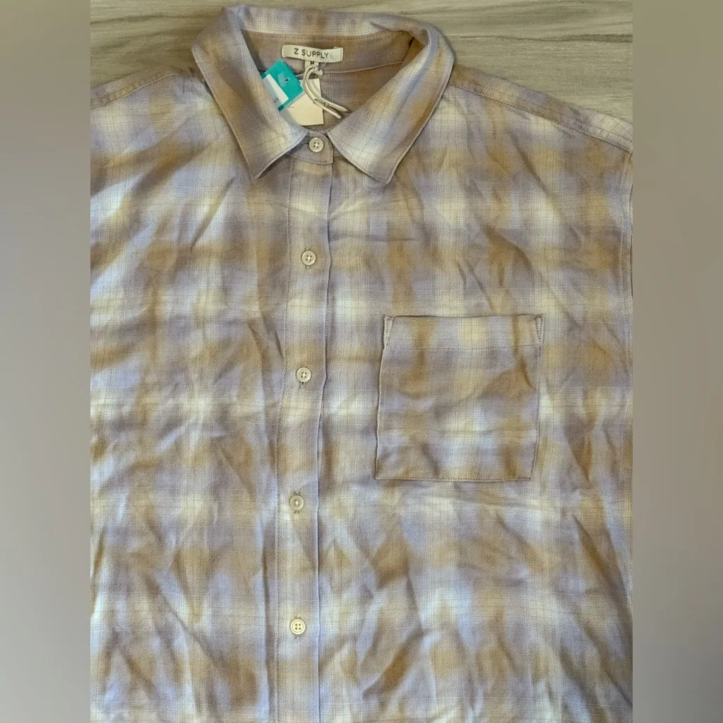 Z Supply River Plaid Button Up Shirt Purple Medium NWT STITCH FIX - Image 4