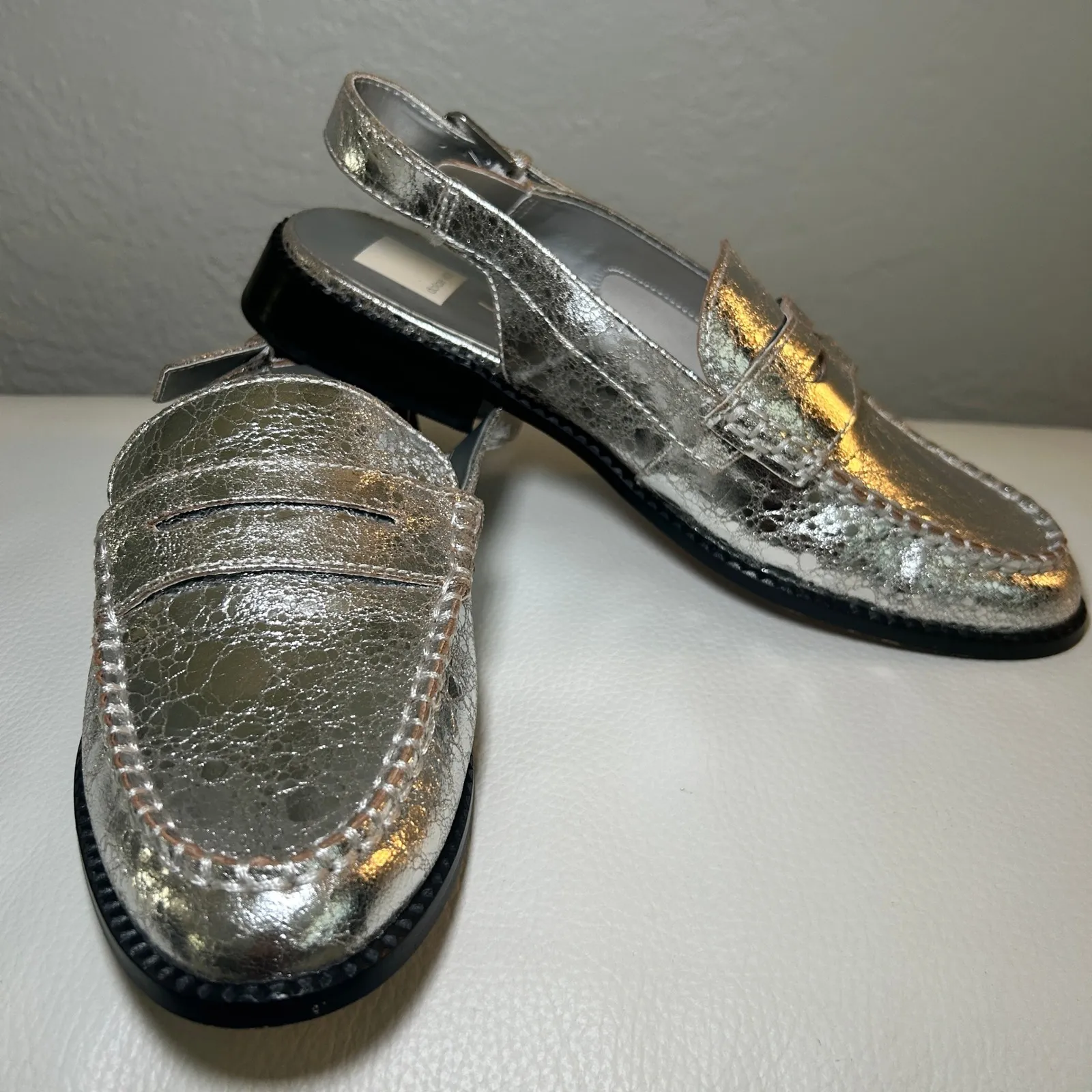 Dolce Vita Hardi Slingback Penny Loafer Silver Crackled‎ Women's Size 9W Party - Image 2