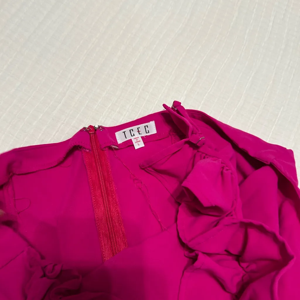 Pink One-Shoulder Ruffle Dress - Image 3