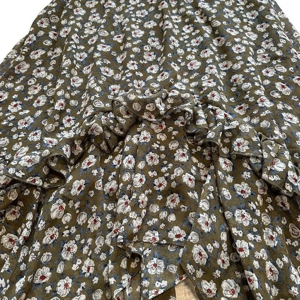 Joyfolie Floral Green Forest Fairy Cottagecore Midi Ruffle Skirt XS - Image 2