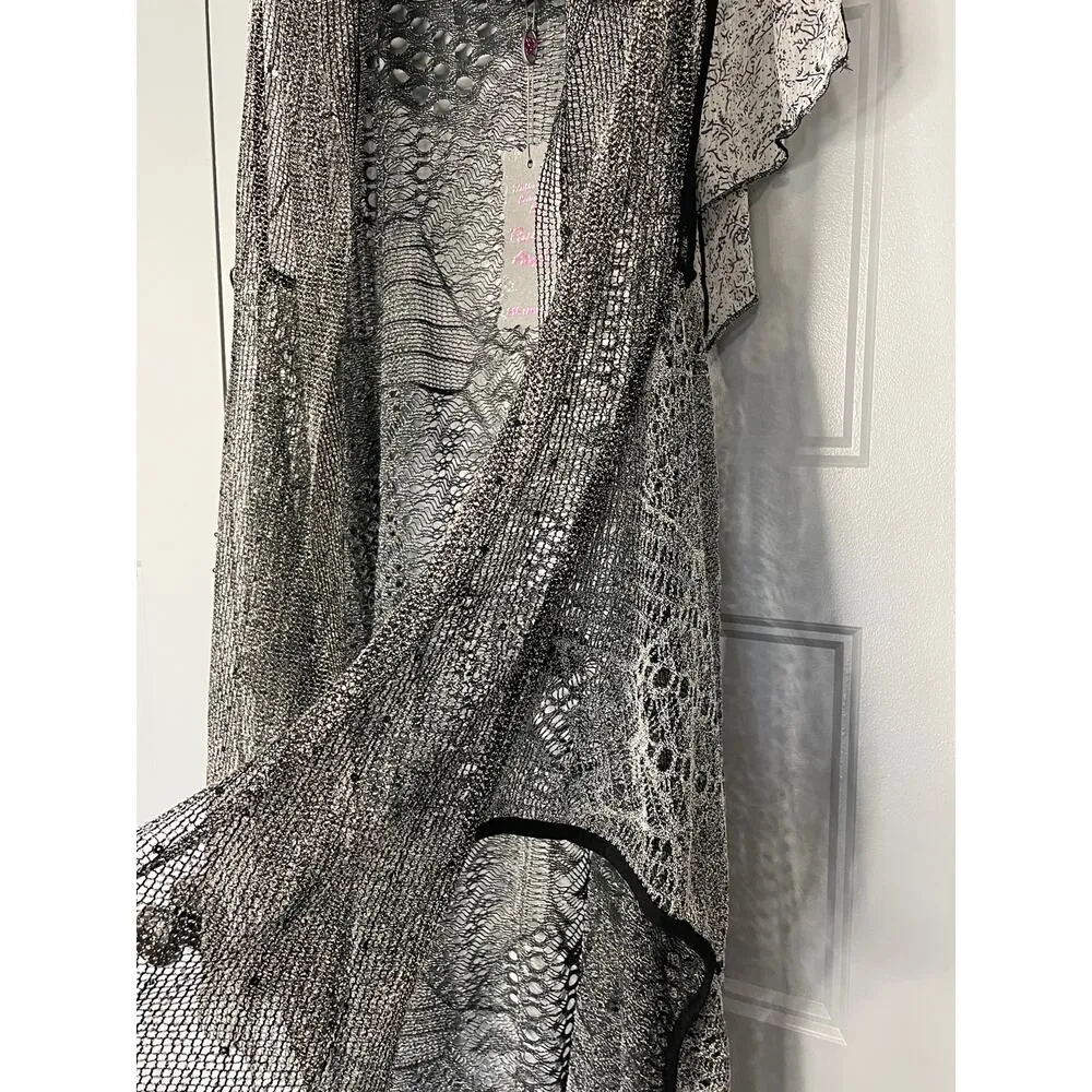 Pretty Angel Mesh Lace Sleeveless Draped Front Cover Up Duster Size S/M NEW Gray - Image 7