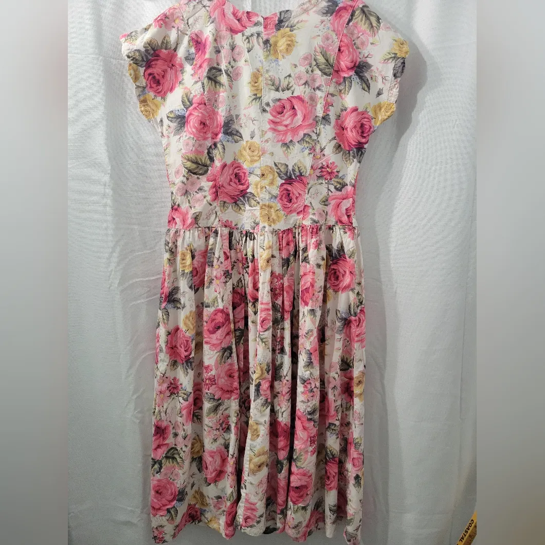VINTAGE STARINA 80's Floral Pink and Yellow Dress Size M Size M - Image 2