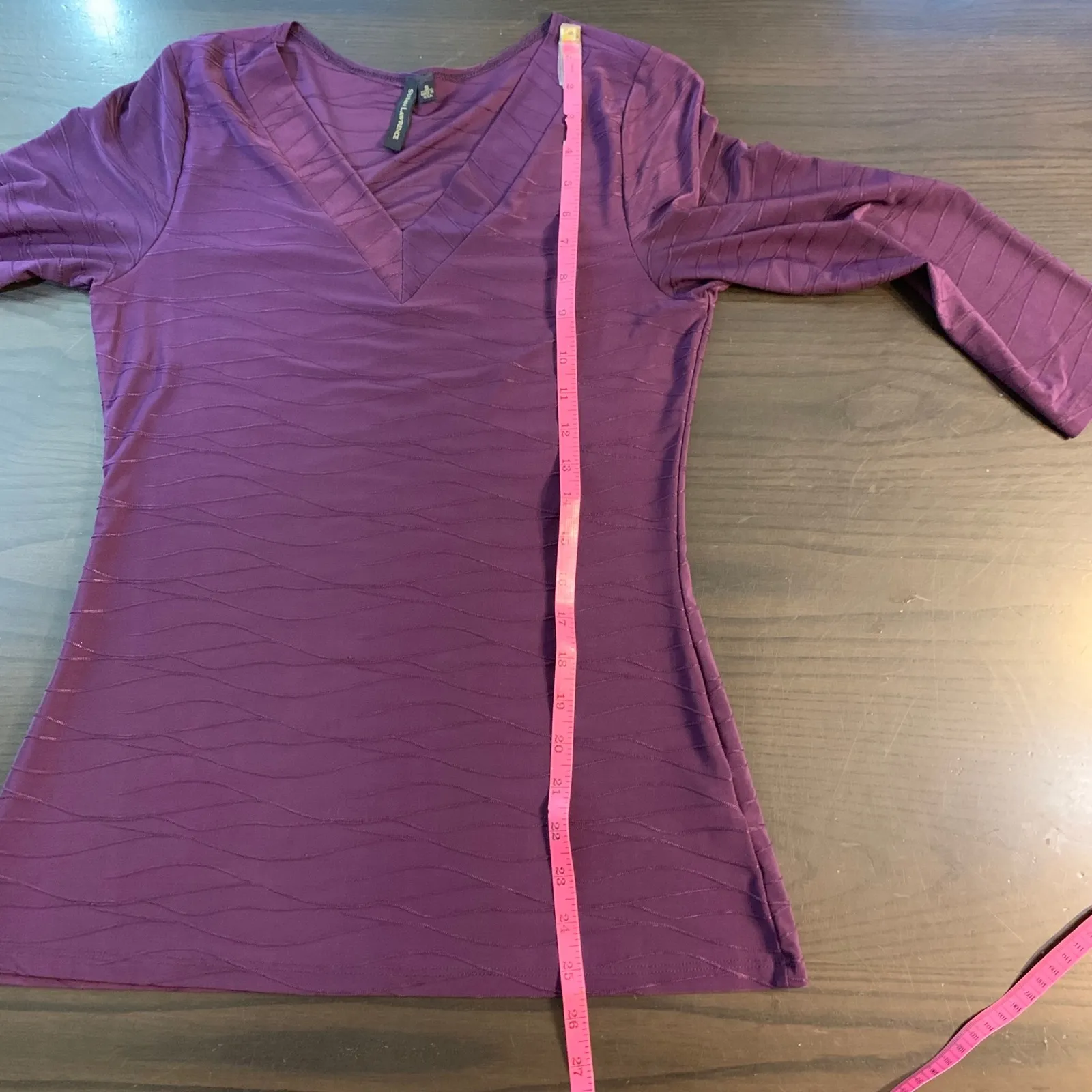 SUSAN LAWRENCE Purple Textured V Neck‎ 3/4 Sleeve Top Women's Small Whimsigoth - Image 7