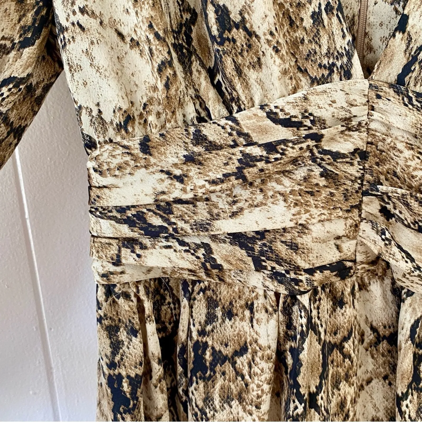 Ronny Kobo Orzora Snake Print Mini Dress Size Small Gently Used Boho Festival Tan - Image 9