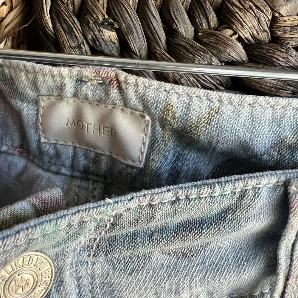 MOTHER The No Zip Misfit Tropical Floral Chambray Jeans Sz 26 Blue - Image 4