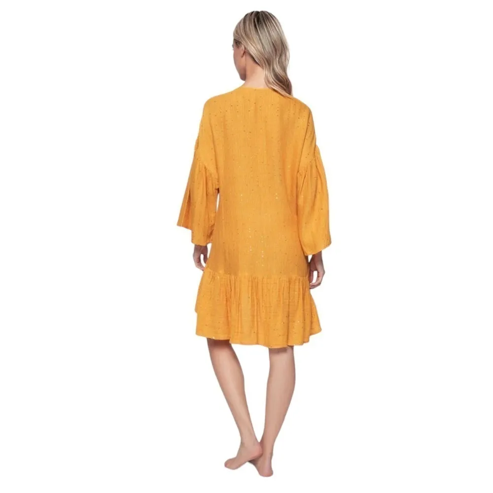 NWT PQ SWIM Haven Angelica Sequined Mini Dress Coverup in Mustard Yellow - Image 2