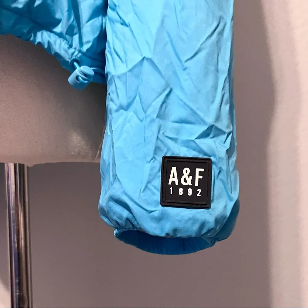 ABERCROMBIE & FITCH Womens Turquoise Blue Zip Up Hooded Windbreaker Jacket Large - Image 6