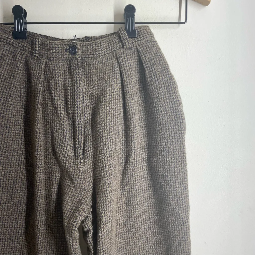 Anne Klein II Vintage Wool Trousers Petite XXS Brown Tweed High Rise USA Made - Image 3