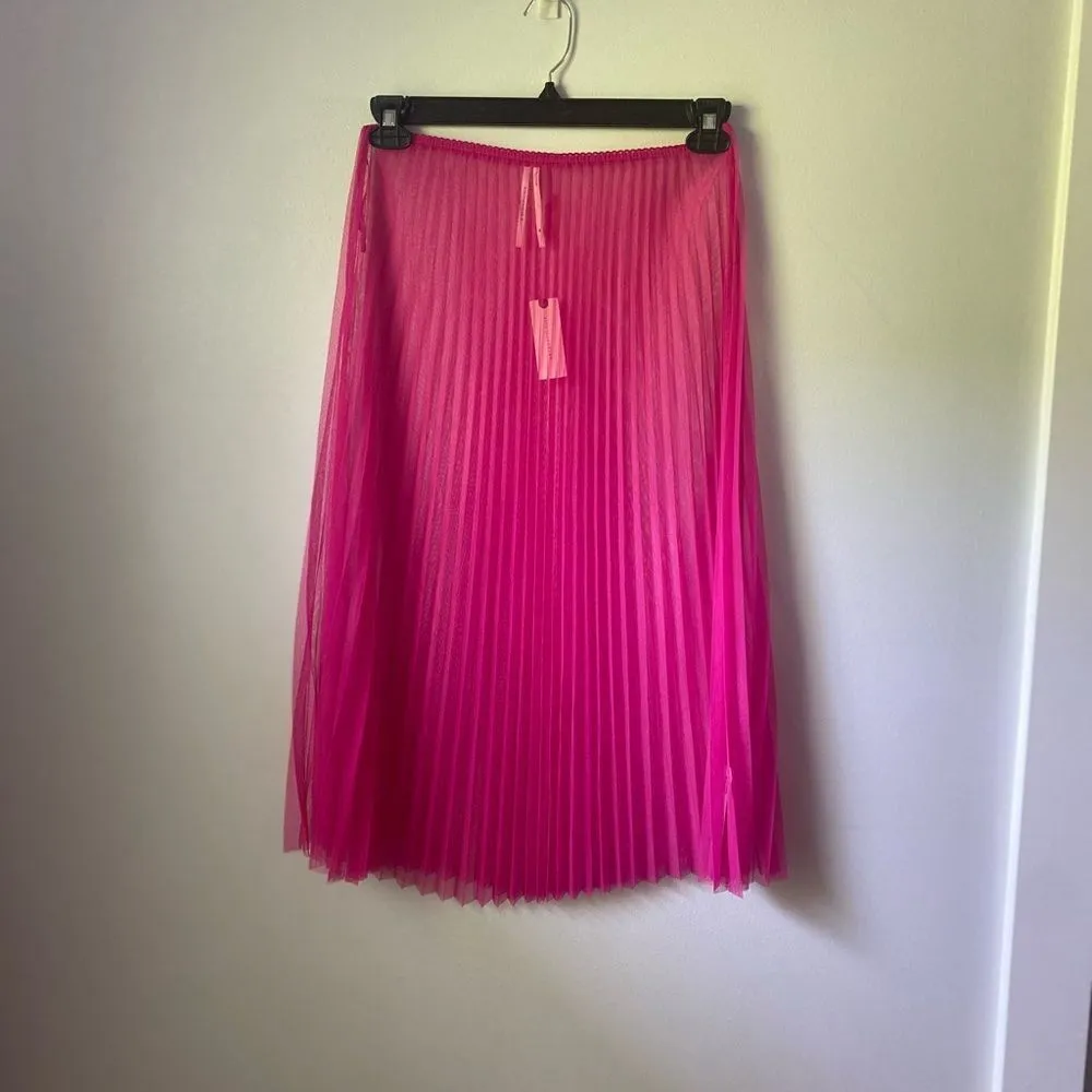 Anthropologie Sunburst Hot Pink Pleated Sheer Chiffon Monochrome Midi Skirt - Image 3