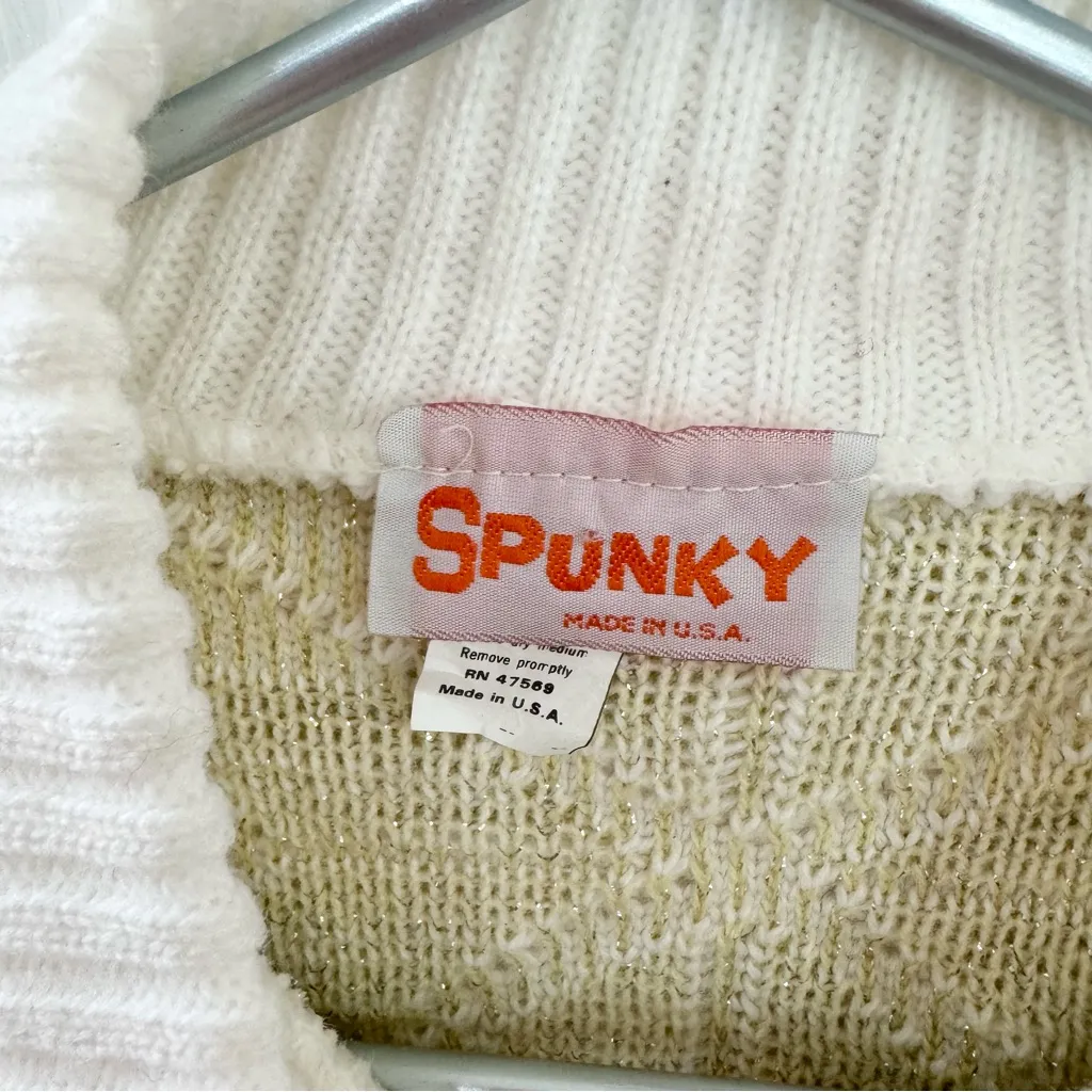 ✨ Vintage 90s SPUNKY “Winter Wonderland” Sparkle Thread Sweater Sz Medium (6) - Image 4