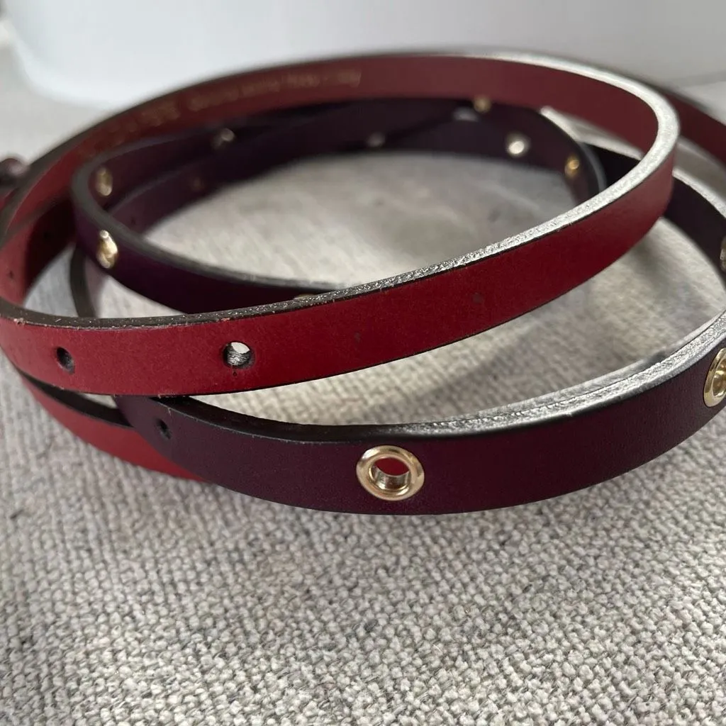 Patrizia Pepe Italian Leather Belt Gold Fly Charm Red Burgundy OSFM - Image 5