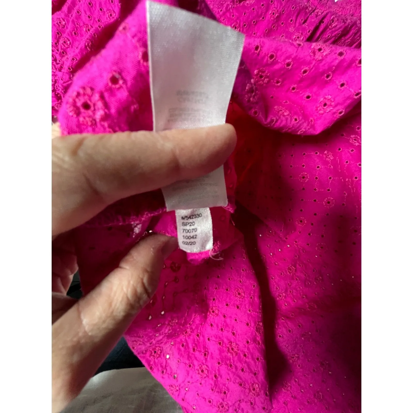 LOFT Hot Pink Eyelet Ruffle Neck Puff Sleeve Cotton Peasant‎ Blouse S - Image 6