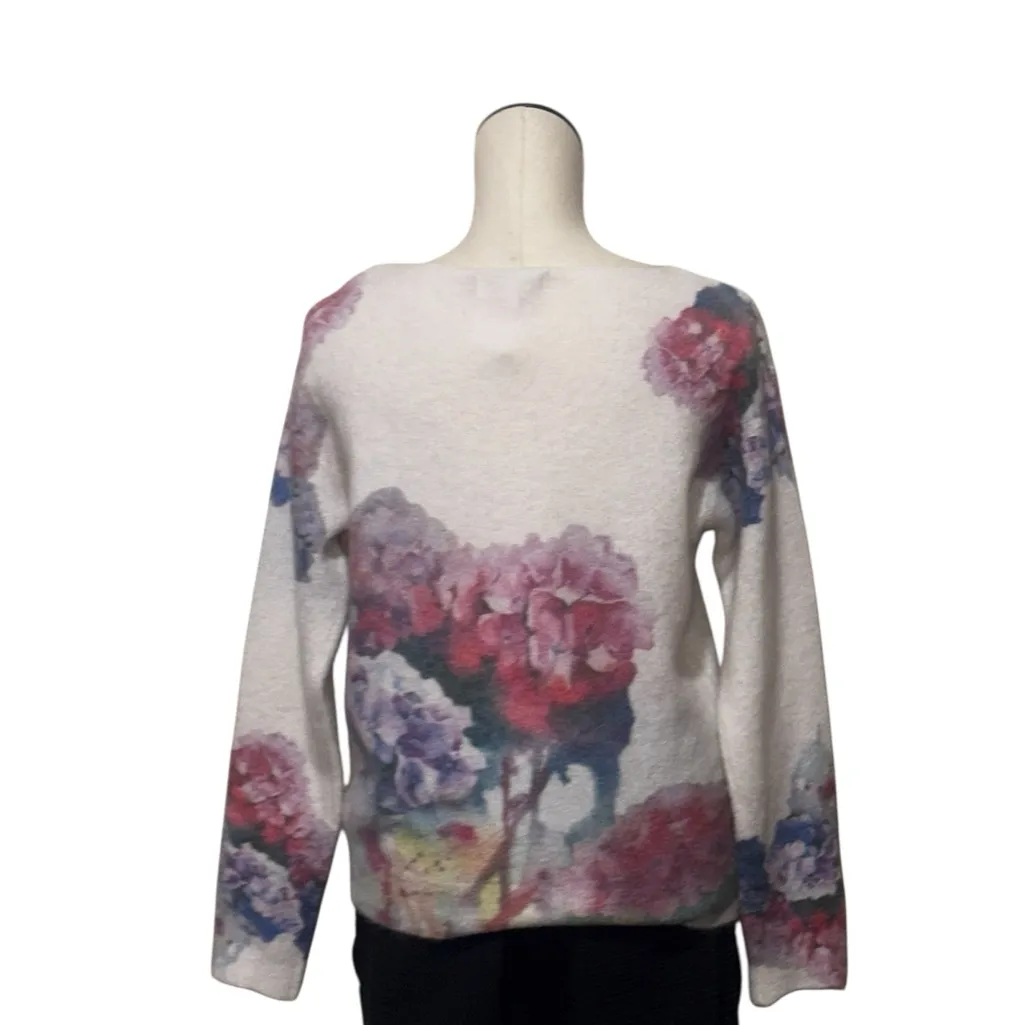 NWOT Bianco Co & Blu Made In Italy Floral Print Wool and Mohair Blend Sweater L White Size L - Image 5