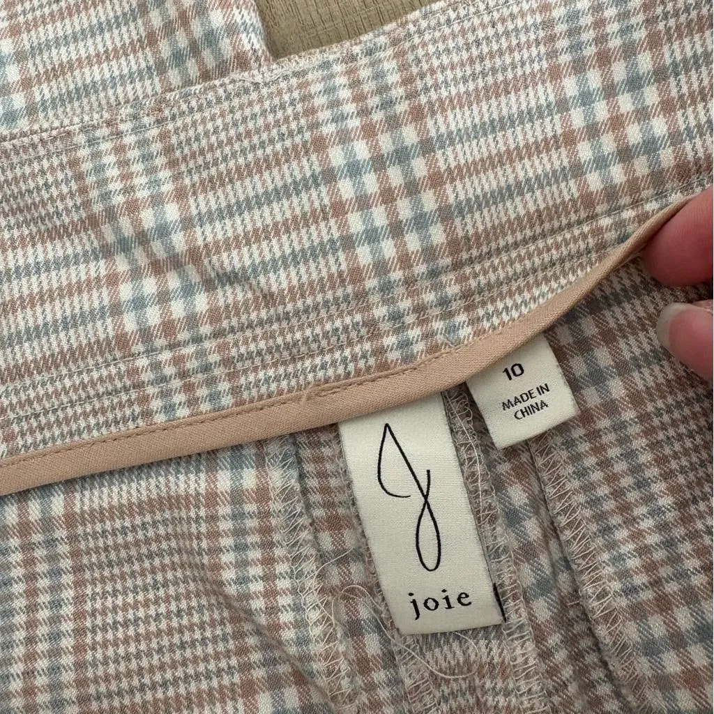 Joie‎ plaid pants tie belt dress pants trousers tan blue size 10 - Image 4