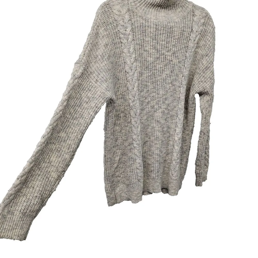 Abercrombie & Fitch Cable Knit Mock Neck Sweater Button Back Pullover Size M - Image 11