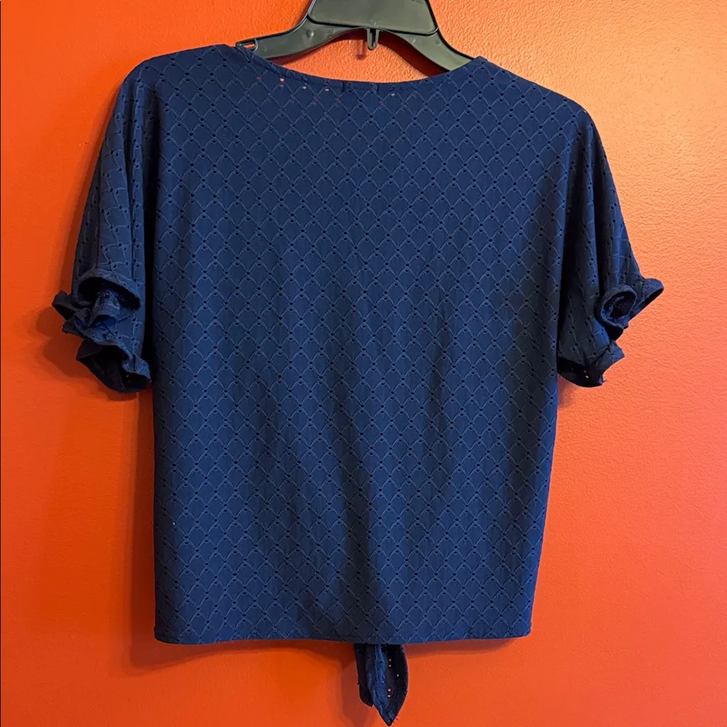 W5 Navy Textured Short Sleeve Top - Image 3