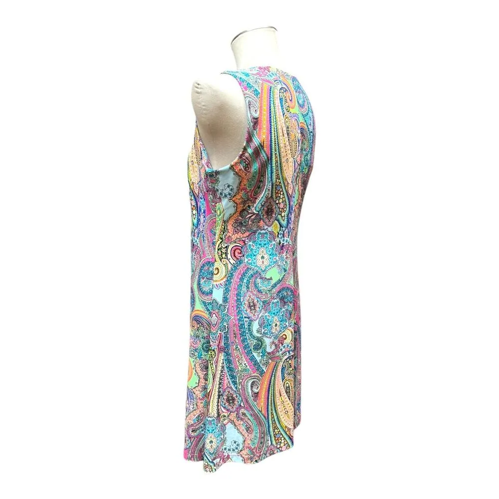 Tommy Hilfiger Paisley Sleeveless Dress Blue Pink Green 8 - Image 4