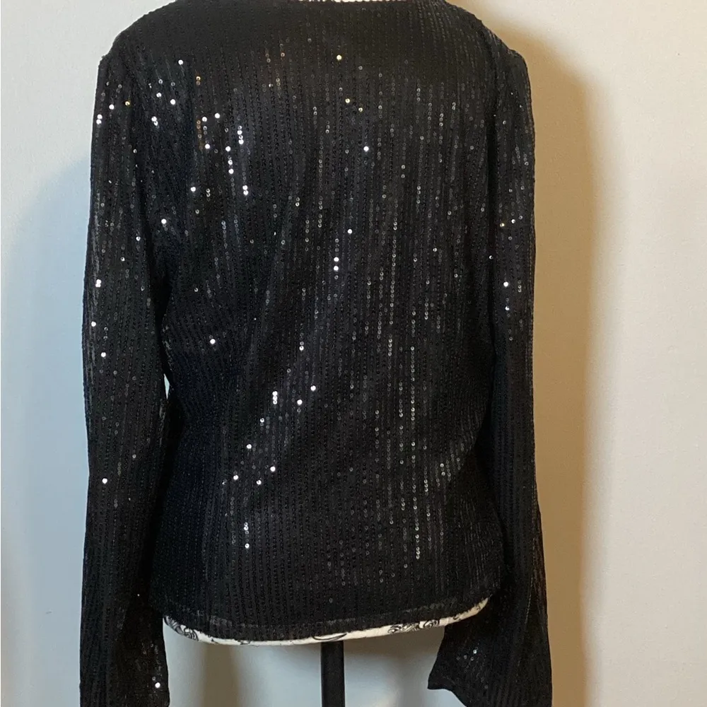 🩷NWT🩷 WOMENS BLACK SEQUINED LONG SLEEVE EVENING TIE FRONT COVER UP SZ XXL - Image 6