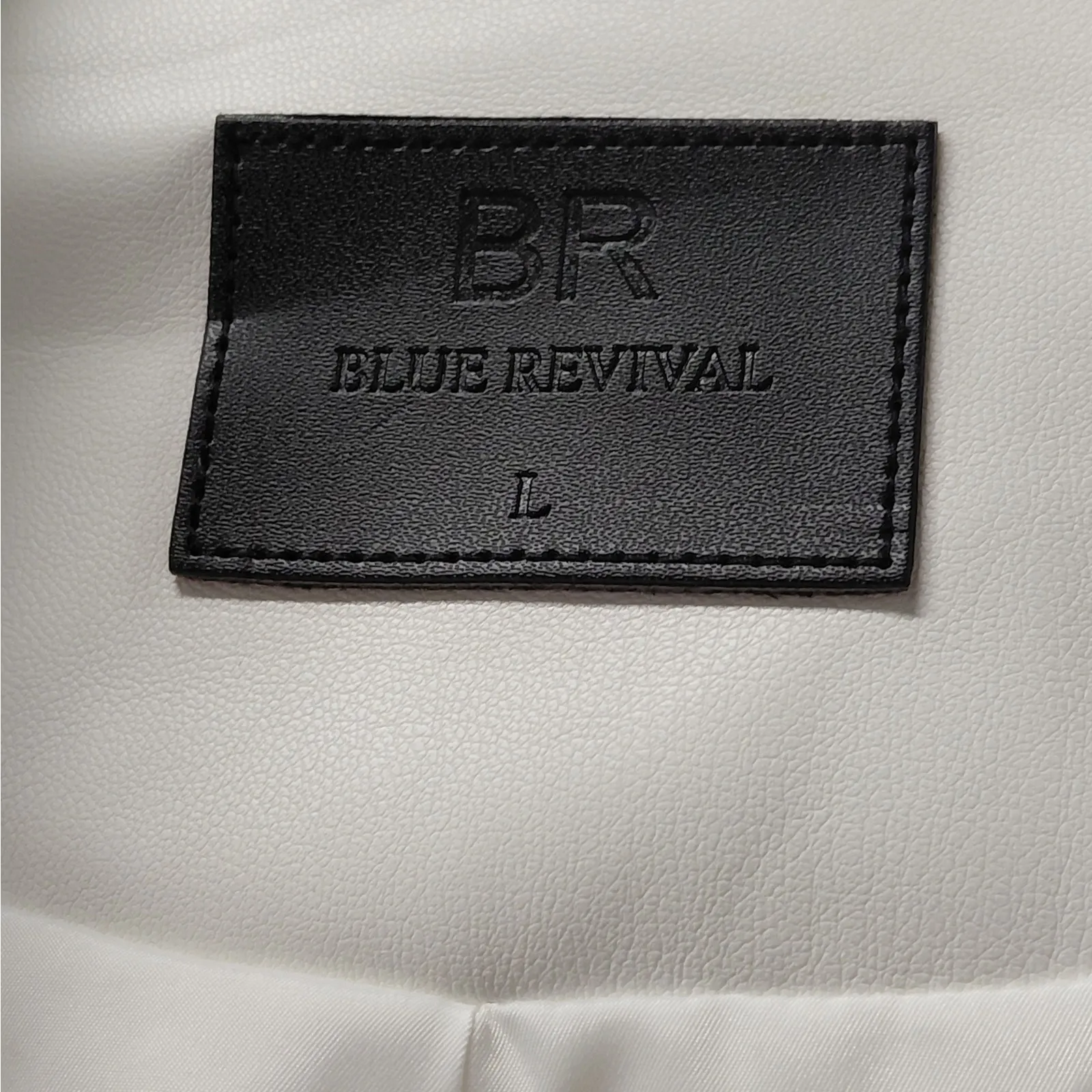 $209 Blue Revival White Faux Leather Moto Jacket Women Large Chic Zip Biker Coat - Image 9